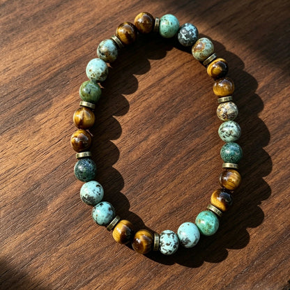 African Turquoise & Tiger Eye 8mm beaded Healing Balance Women Stretch Bracelet