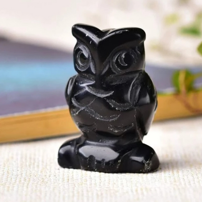 2" Obsidian Mini Owl Pocket Figurine Crystal Carving Healing Home Garden Decor
