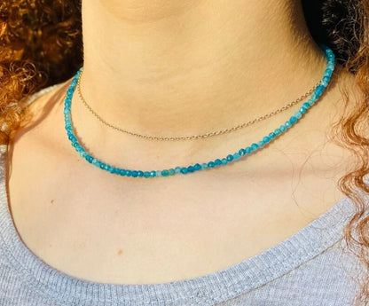 Tiny Gemstone Beaded Choker Apatite Beads Healing Reiki Women Crystal Necklace