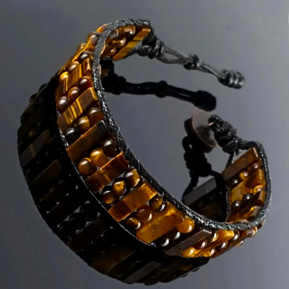 Tiger's Eye Leather Braided Natural Stone Healing Powerful Women Men's Bracelet