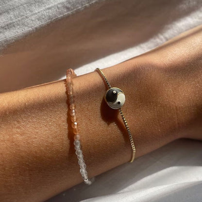 Sunstone & White Moonstone 3mm Beads Healing Reiki Dainty Women Crystal Bracelet
