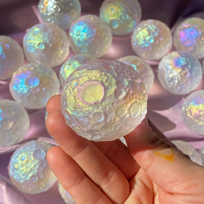 Angel Aura Quartz Full Moon Healing Crystal Carving Sphere Home Car Decor Gifts