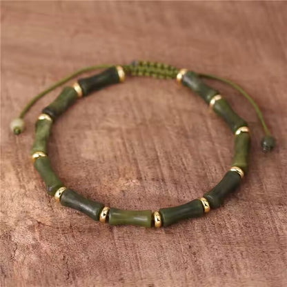 Genuine Green Jade Bamboo Shaped Beads Healing Gemstone Bracelet Wealth Attracts
