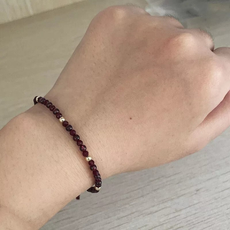 4 mm Garnet Round Bead Tibetan Healing Dainty Women Girls Handmade Bracelet Gift