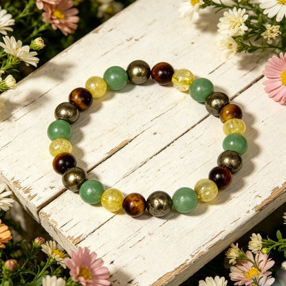 Tiger Eye Green Aventurine Citrine Pyrite Beaded 8mm Stretch Lucky Bracelet Gift