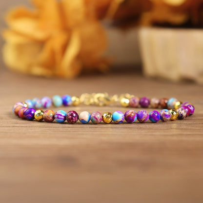 Galaxy Sea Sediment Jasper 4mm Dainty Beads Healing Calming Women Bracelet Gift