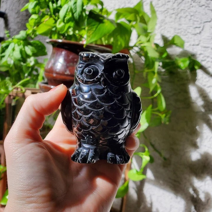 2" Obsidian Mini Owl Pocket Figurine Crystal Carving Healing Home Garden Decor