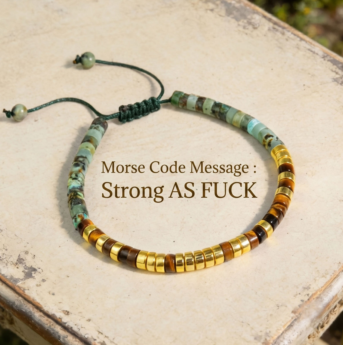Morse Code Healing African Turquoise Hidden Message Bracelet for Women Men Gift