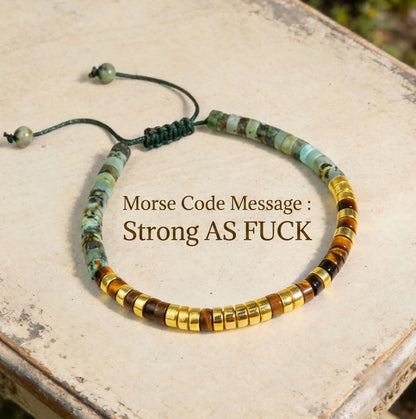 Morse Code Healing African Turquoise Hidden Message Bracelet for Women Men Gift