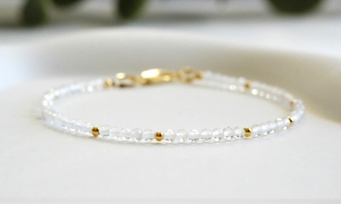 Natural Crystal Clear Quartz Beads Healing Dainty Delicate Women Bracelet Gift