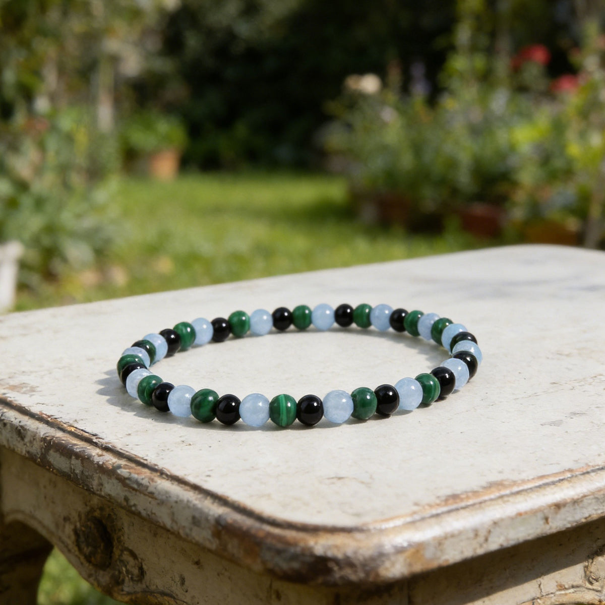 Malachite Aquamarine Onyx Beaded Healing Women Bracelet Gift for Safe Travels