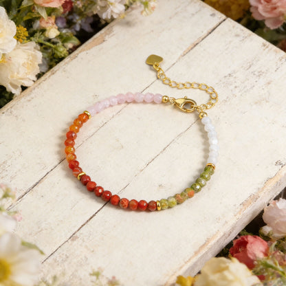 Fertility Bracelet Natural Carnelian Rose Quartz Moonstone Dainty Women Bracelet