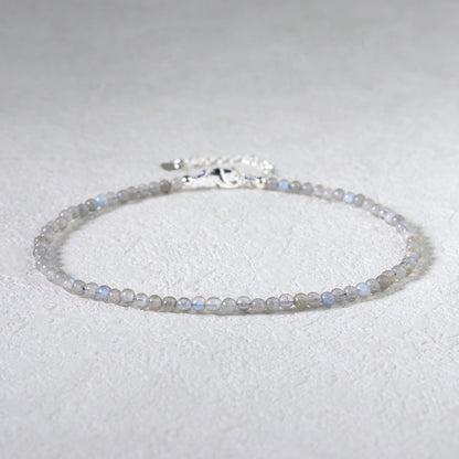 Labradorite 3mm Beads Healing Women Boho Summer Crystal Bracelet Anklet Gifts