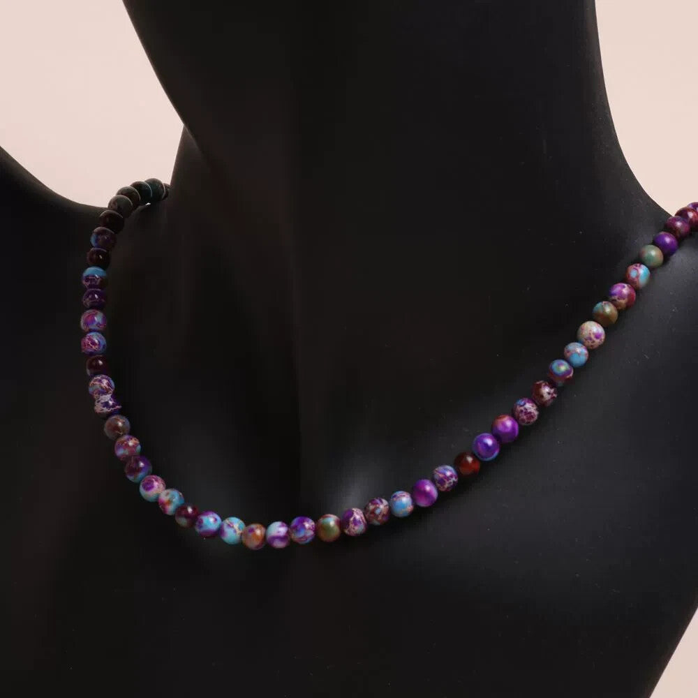 Boho Style Choker Galaxy Sea Sediment Jasper 3mm Beads Healing Reiki Necklace