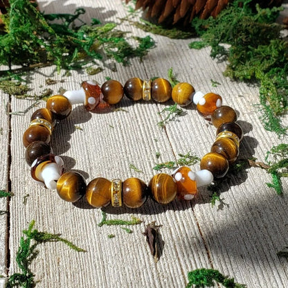 Mushroom Crystal Bracelet Tigers Eye Beaded Healing Anxiety Relief Bracelet Gift