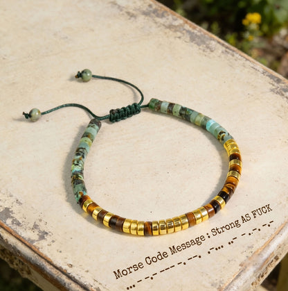 Morse Code Healing African Turquoise Hidden Message Bracelet for Women Men Gift