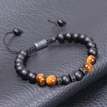 8mm Black Onyx & Tiger Eye Beaded Healing Protection Strength Men's Bracelet
