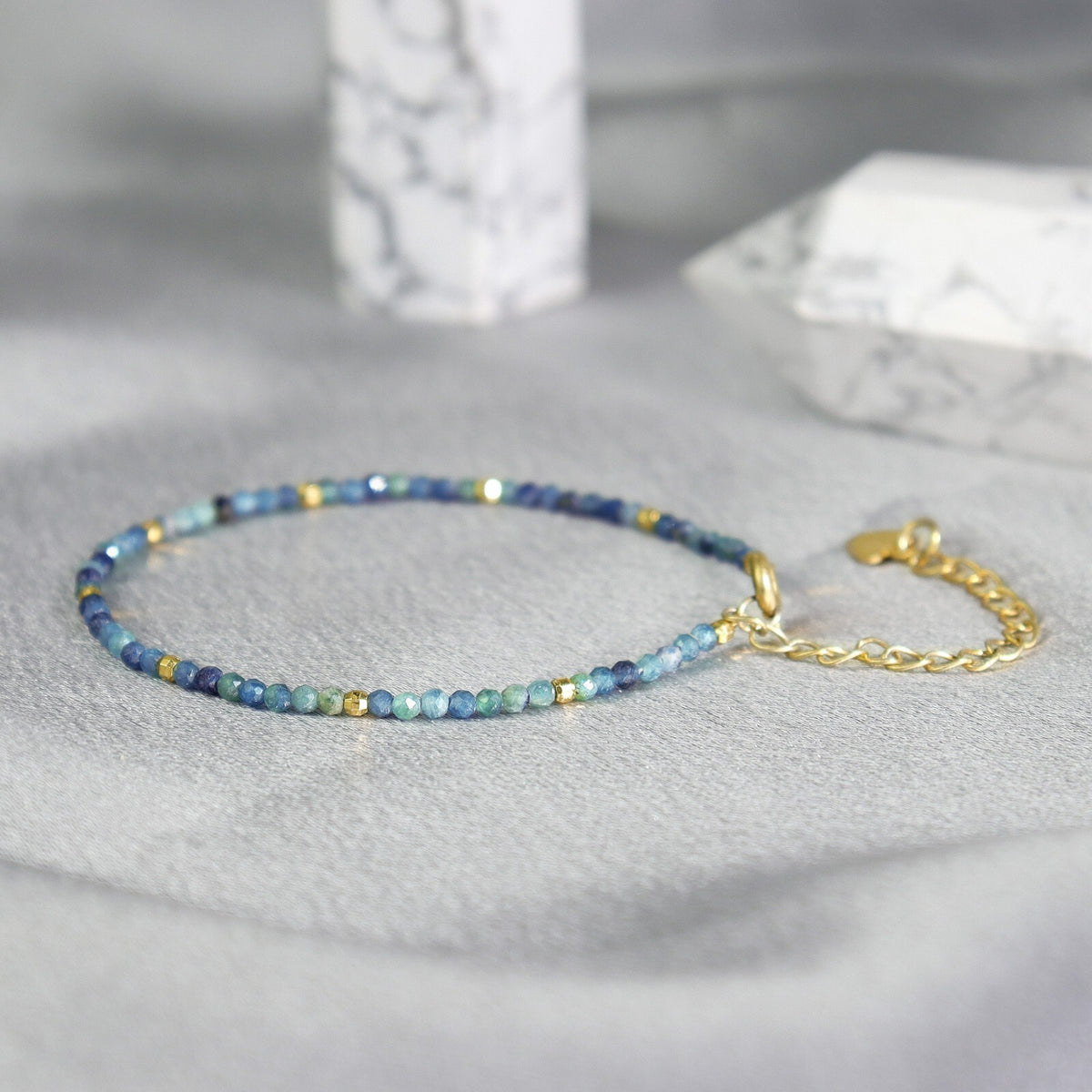 Blue Tourmaline Subtle Gemstone Crystal Healing Calming Bracelet for Women Gift