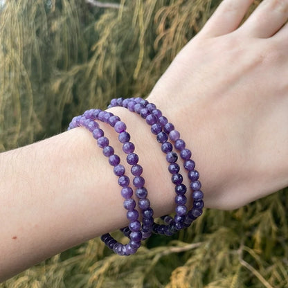 Lepidolite 4mm Round Bead Gemstone Healing Calming Balance Bracelet for Women