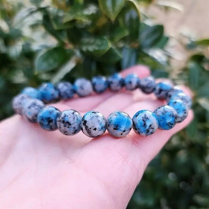K2 Azurite Stone 8MM Round Bead Healing Protection Balance Stretch Bracelet Gift