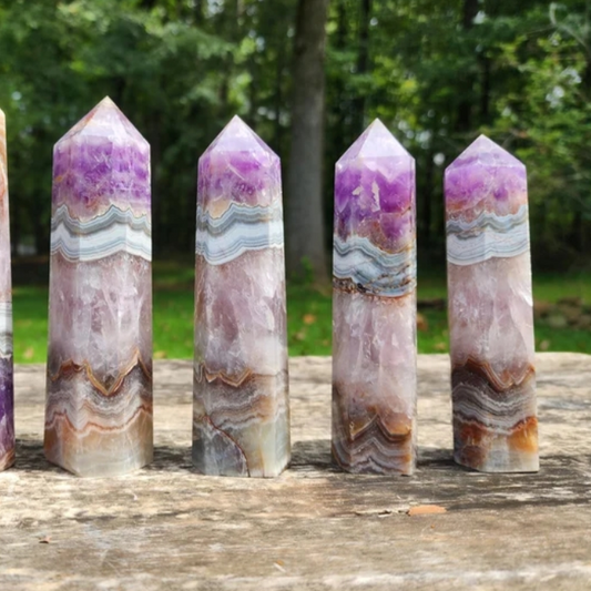 Natural Crystal Tower Wand Amethyst Lace Agate Obelisk Healing Collection Gift