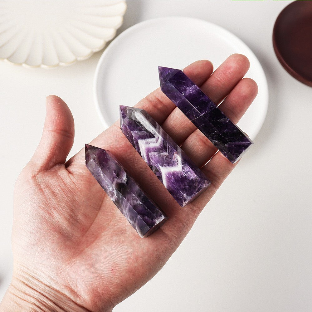 Natural Chevron Amethyst Healing Crystal Wands Obelisk Tower Point Home Decor