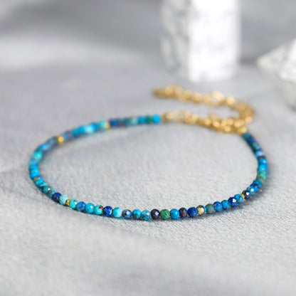 Blue Tourmaline 2mm Gemstone Beads Minimalist Healing Reiki Women Bracelet Gifts