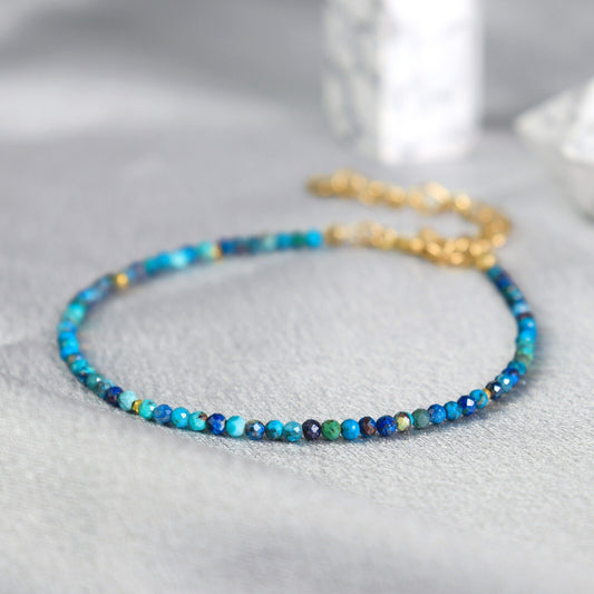 Blue Tourmaline 2mm Gemstone Beads Minimalist Healing Reiki Women Bracelet Gifts