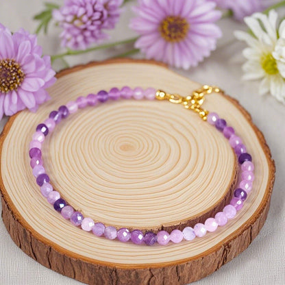 Lepidolite Beaded Healing Minimalist Dainty Purple Crystal Women Boho Bracelet