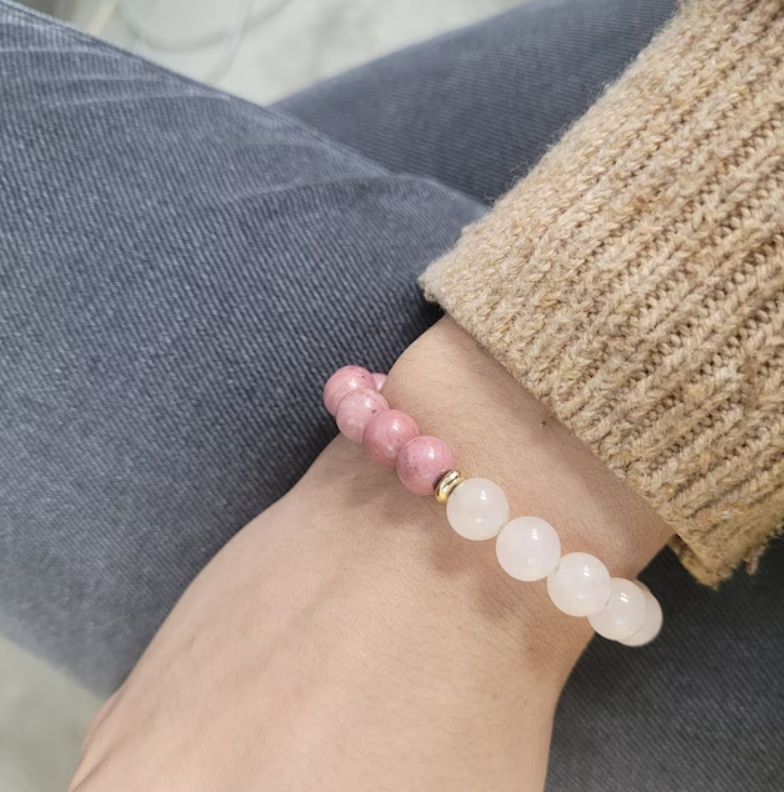 Rose Quartz & Rhodonite Crystal Beads Healing Bracelet for unconditional love