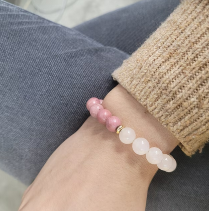 Rose Quartz & Rhodonite Crystal Beads Healing Bracelet for unconditional love