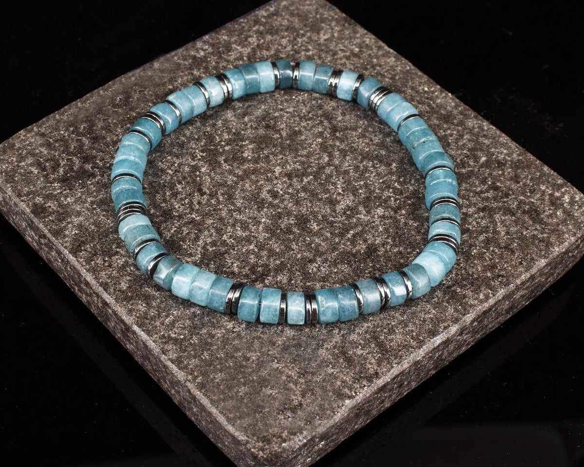 Aquamarine and Hematite Beaded Healing Crystal Stone Inner Peace Women Bracelet
