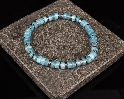 Aquamarine and Hematite Beaded Healing Crystal Stone Inner Peace Women Bracelet