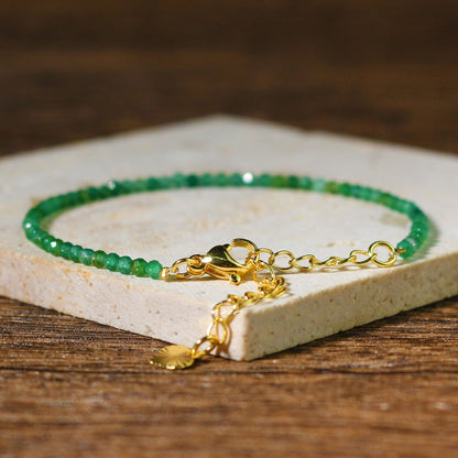 Green Emerald Gemstone Beaded Healing Reiki Dainty Minimalist Bracelet for Women