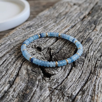 Premium Blue Aquamarine Rondelle Beaded Healing Calming Stretch Bracelet Gifts