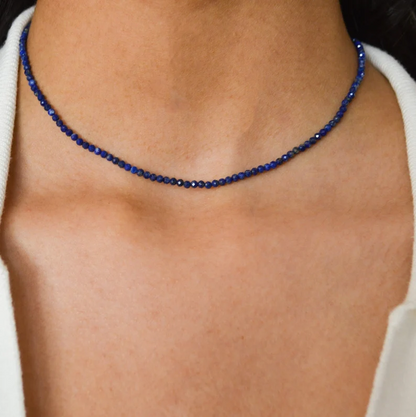 TINY LAPIS LAZULI NECKLACE 2MM • September birthstone • dainty layering necklace