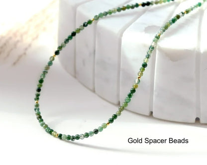 Moss Agate Tiny 3mm Bead Choker Healing Dainty Minimalist Women Crystal Necklace
