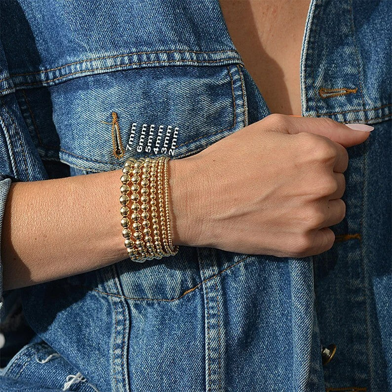 Gold Filled 5mm Round Beads Beaded Bracelet Layering Minimalist Women Bracelet
