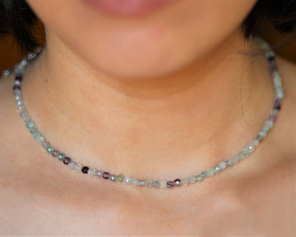 2MM Fluorite Beaded Choker Healing Dainty Women Bohemian Crystal Necklace Gifts