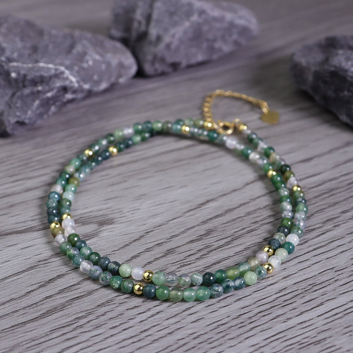 Moss Agate Tiny 3mm Bead Choker Healing Dainty Minimalist Women Crystal Necklace