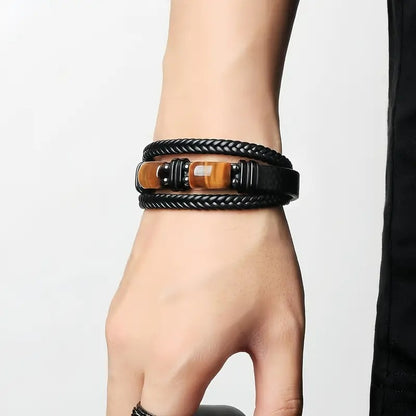 Tiger's Eye Beaded 3 Strand Handmade Fashion Healing Strength Men Bracelet Gifts