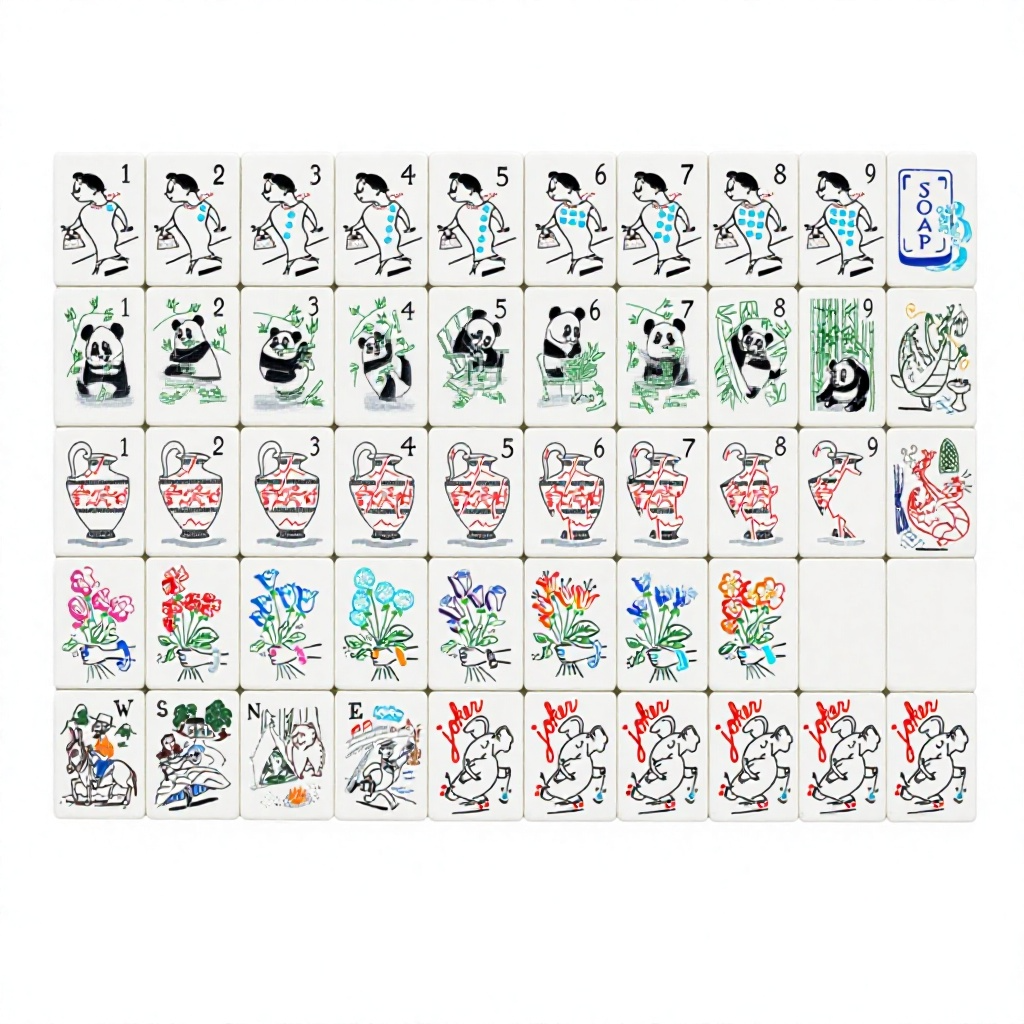 Panda & Bamboo American Mahjong Set 152 Single-Layer White Acrylic Tiles