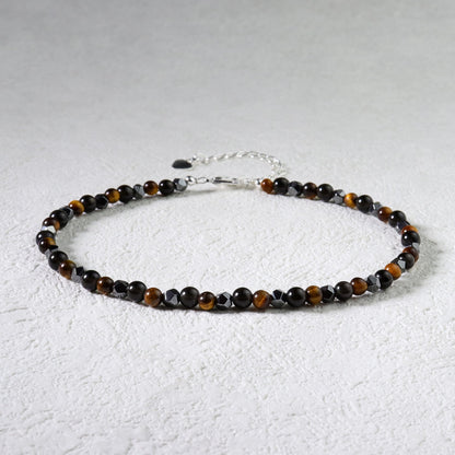 Triple Protection Bracelet Anklet Hematite Tiger Eye Obsidian Bead Women Anklet