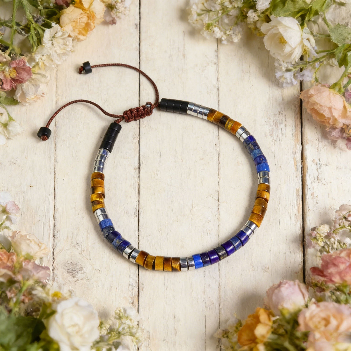 Lapis Lazuli  Tiger Eye Healing Strength Crystal Adjustable Women Men Bracelet