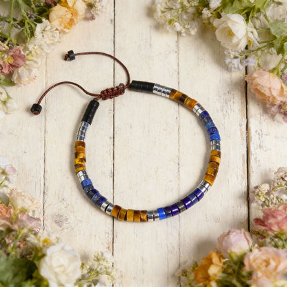 Lapis Lazuli  Tiger Eye Healing Strength Crystal Adjustable Women Men Bracelet