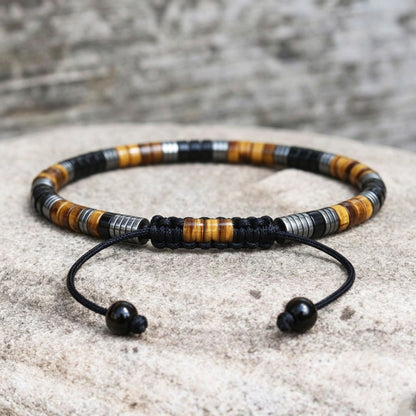 Braided Triple Protection Tiger Eye Hematite Onyx Adjustable Women Men Bracelet