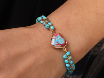 Handmade Heart Natural Gemstone Sea Sediment Healing Chakra Women Bracelet Gifts