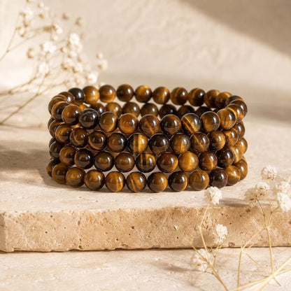 4Pcs Tiger Eye 8mm Beads Gemstone Healing Stacking Women Bracelet Christmas Gift