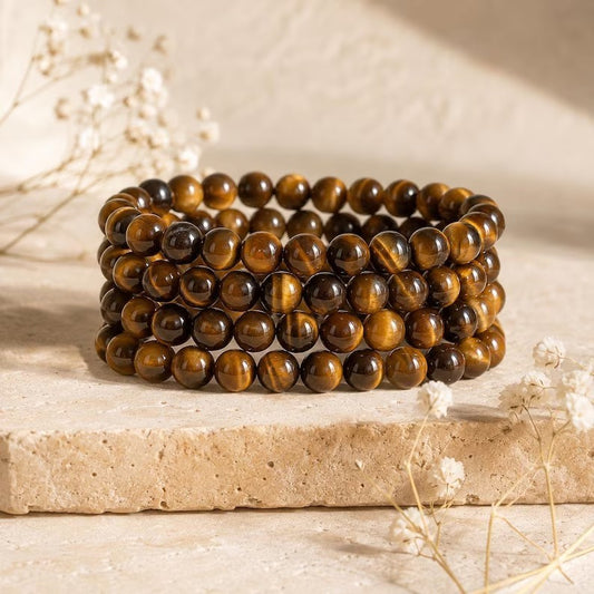 4Pcs Tiger Eye 8mm Beads Gemstone Healing Stacking Women Bracelet Christmas Gift