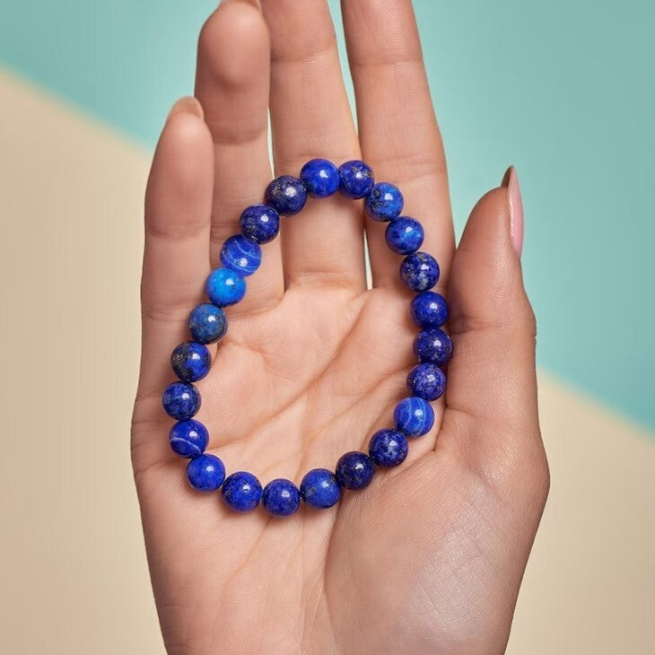 Women Blue Friendship Bracelet Lapis Lazuli Crystal 8mm Beads Healing Bracelet